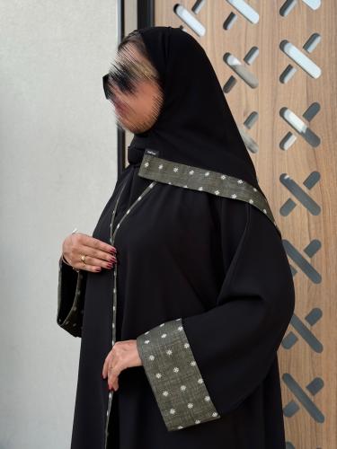 Abaya crepe internet half wide with linen sleeves | Sadafa