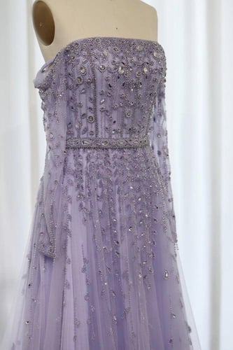 RC18 - فستان اوف شولدر بنفسجي شك يدوي كامل