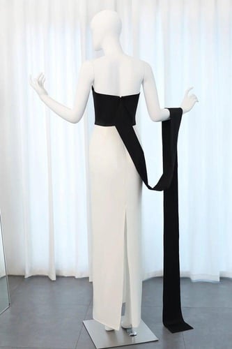 RC130 - فستان ميدي اسود و ابيض