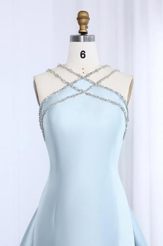 فستان ازرق سماوي مع كريستالات