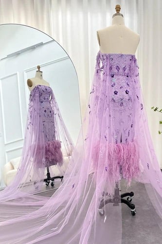 فستان ريفييرا كوتور سقنتشر شك و ريش - بنفسجي