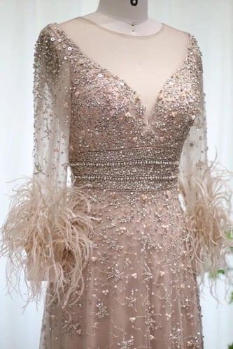 فستان كم طويل مع شك و ريش