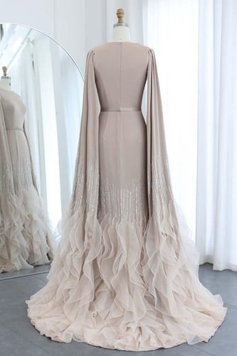 RC06 فستان سهره فاخر باكمام كاب و كركشة متعددة الط...