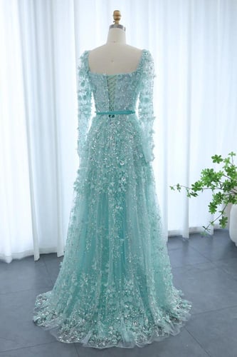 RC05 - فستان كم طويل مزين بزهور ثلاثية الابعاد ترك...