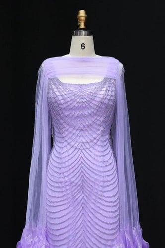 RC511 - فستان سهره شك مع كيب طبقات بنفسجي