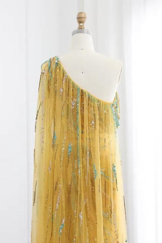 فستان أصفر مزين بالخرز متعدد الألوان - RC28