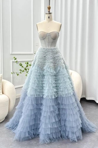 فستان ازرق تول طبقات