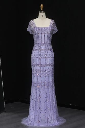 RC401 - فستان سهره شك يدوي ثقيل اوف شولدر - بنفسجي