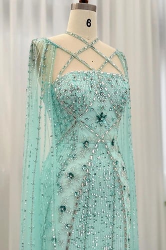 فستان فيروزي برقبة متقاطعة - RC18