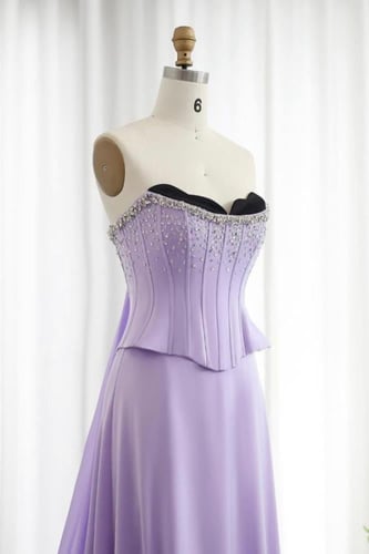 RC55 - فستان قطعتين كورسيه مع كريستالات - بنفسجي