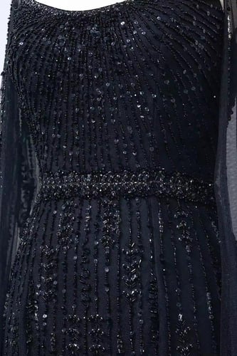 RC150 - فستان شك يدوي ثقيل مع كاب - اسؤد