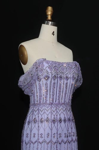 RC401 - فستان سهره شك يدوي ثقيل اوف شولدر - بنفسجي