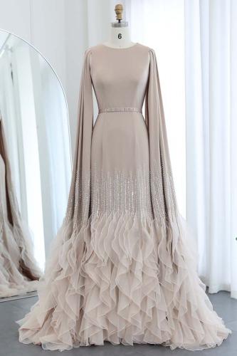 RC06 فستان سهره فاخر باكمام كاب و كركشة متعددة الط...