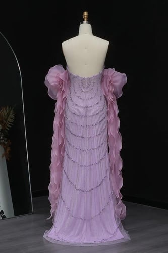 RC234 - فستان سهره شك يدوي اوف شولدر بنفسجي