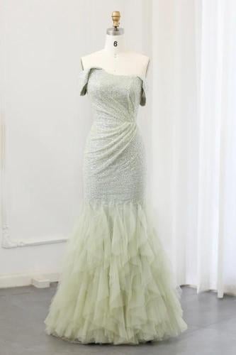 فستان اوف شولدر اخضر ناعم