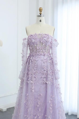 RC04 - فستان سهره مزين بزهور ثلاثية الابعاد بنفسجي