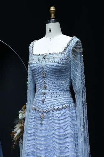 RC241 - فستان سهره شك يدوي ثقيل - ازرق