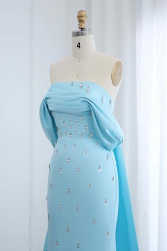 فستان اوف شولدر ستان ازرق - RC161