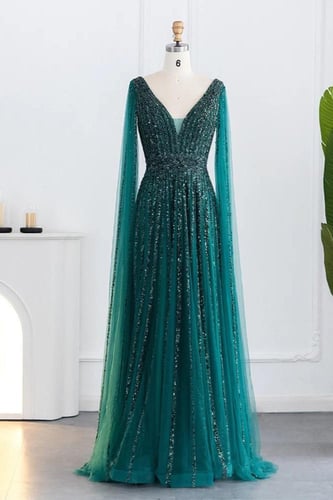 RC144 - فستان شك يدوي ثقيل مع اكمام كاب - متوفر ال...