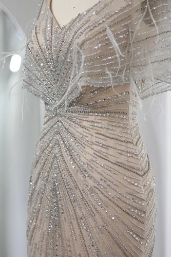 RC139 - فستان شك كريستالات و ريش