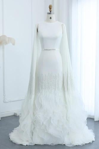 RC06 فستان سهره فاخر باكمام كاب و كركشة متعددة الط...