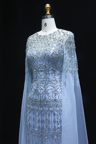 فستان شك مع اكمام كيب ازرق سماوي 603