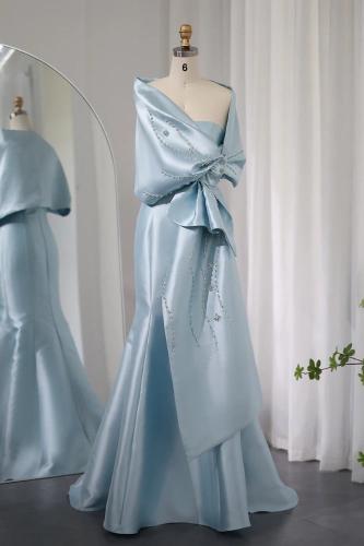 فستان ستان ازرق سماوي