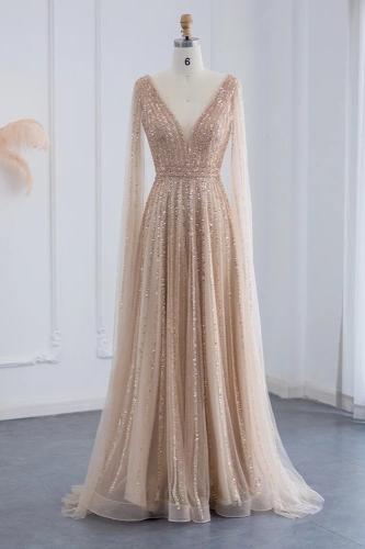 RC144 - فستان شك يدوي ثقيل مع اكمام كاب - متوفر ال...