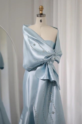 فستان ستان ازرق سماوي