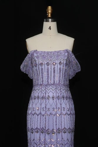 RC401 - فستان سهره شك يدوي ثقيل اوف شولدر - بنفسجي