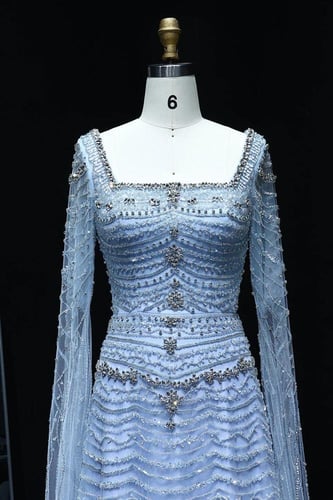 RC241 - فستان سهره شك يدوي ثقيل - ازرق