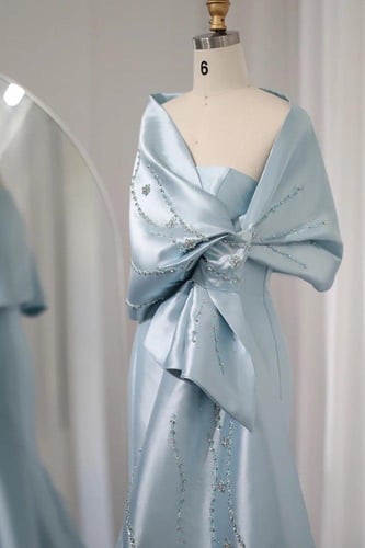 فستان ستان ازرق سماوي