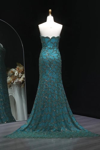 617 - فستان سهره اخضر مع شك