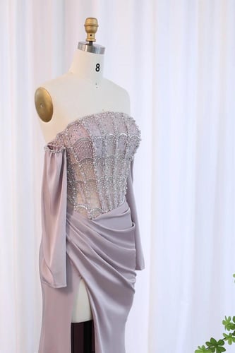 فستان سهره كورسيه رمادي 602