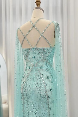 فستان فيروزي برقبة متقاطعة - RC18