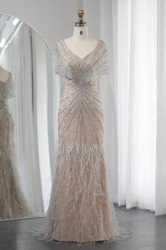 RC139 - فستان شك كريستالات و ريش