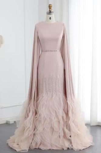 RC06 فستان سهره فاخر باكمام كاب و كركشة متعددة الط...