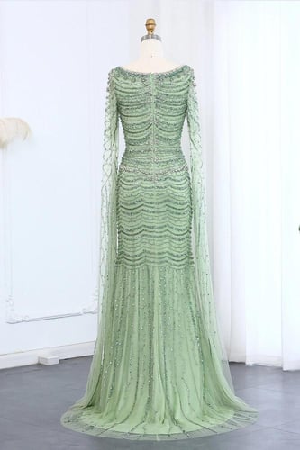 RC515 - فستان سهره شك مع اكمام كيب اخضر