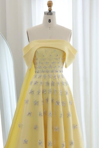 RC16 فستان ستان اوف شولدر مع شك يدوي - اصفر