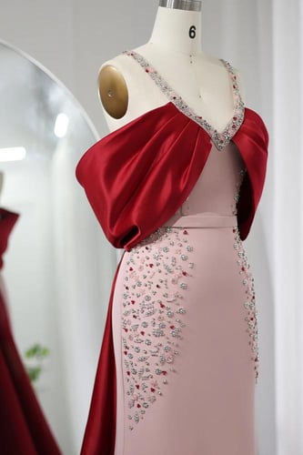 640 - فستان سهره طبقتين احمر و وردي