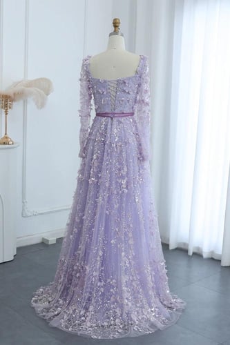 RC05 - فستان كم طويل مزين بزهور ثلاثية الابعادبنفس...