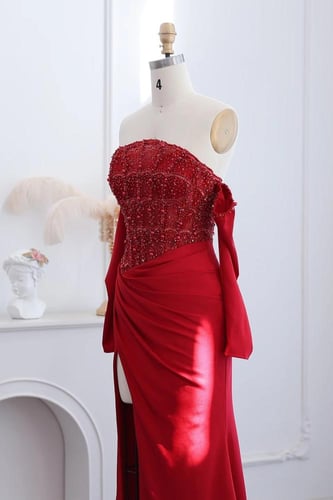 فستان سهره كورسيه احمر ماروني 602