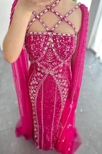 فستان فوشي برقبة متقاطعة - RC18