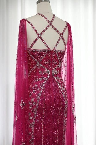 فستان فوشي برقبة متقاطعة - RC18