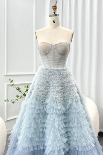 فستان ازرق تول طبقات