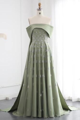 RC16 فستان ستان اوف شولدر مع شك يدوي - اخضر