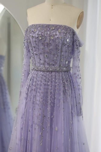 RC18 - فستان اوف شولدر بنفسجي شك يدوي كامل