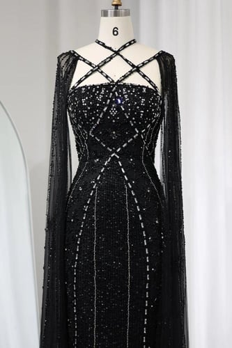 فستان اسود برقبة متقاطعة - RC18