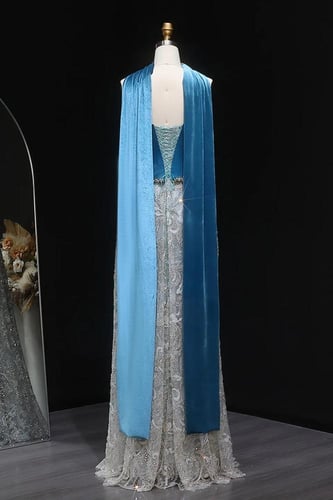 632 - فستان سهره قطعتين مع كورسيه مخمل ازرق تركواز