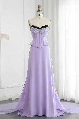 RC55 - فستان قطعتين كورسيه مع كريستالات - بنفسجي